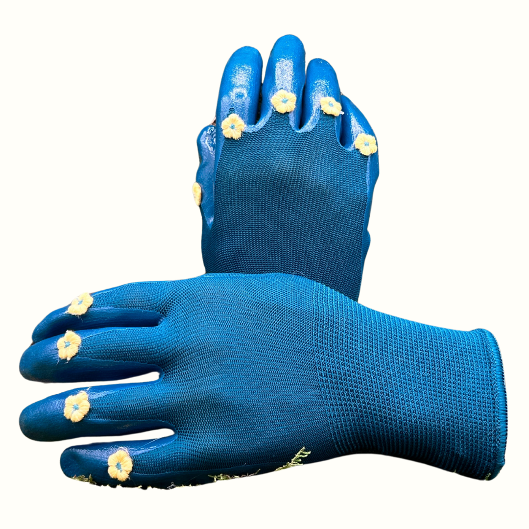 Teal Flower Coated Gloves