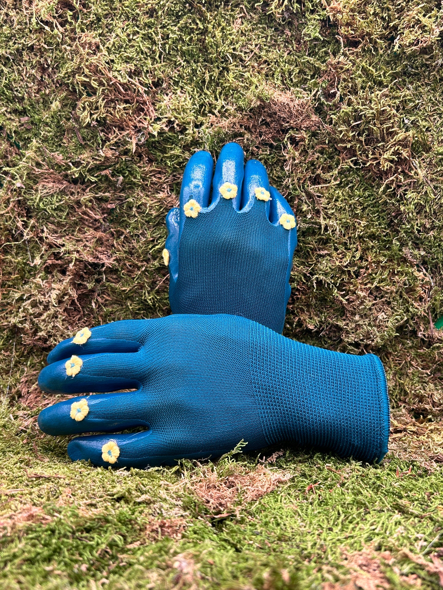 Teal Flower Coated Gloves
